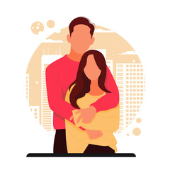 portrait of romantic couple for valentines day. flat design concept. vector illustration