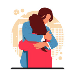 portrait of romantic couple hugging, for valentines day. flat design concept. vector illustration