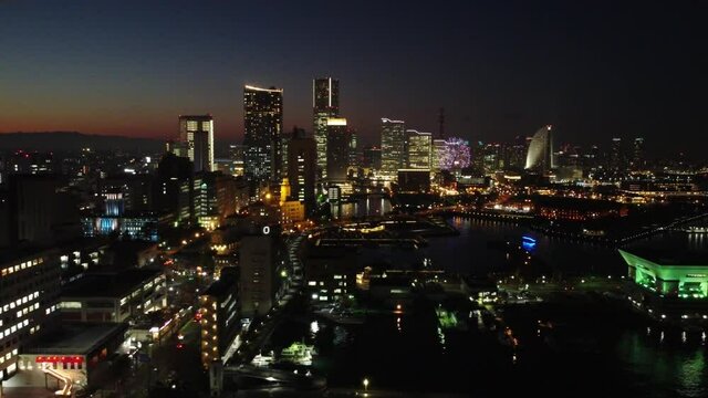 Skyline Aerial Night view in Yokohama