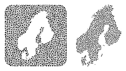 Map of Scandinavia mosaic created with round items and stencil. Vector map of Scandinavia mosaic of dots in different sizes and gray color hues. Created for abstract promotion.