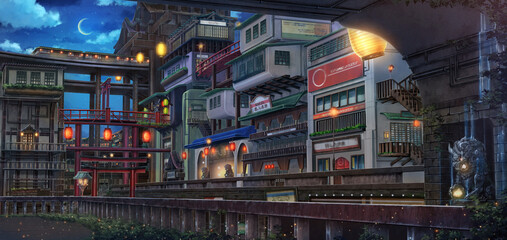 Light City - Midnight , Anime background , Illustration