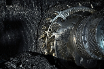 Shearer drill head in a coal mine
