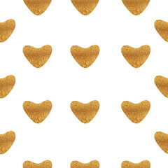 Valentines day seamless pattern background with hearts of gold