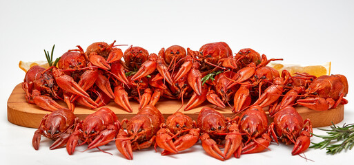 Crayfish-boiled river crayfish on a white background.Space for text.