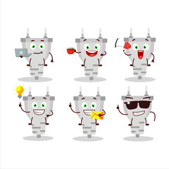 White plug cartoon character with various types of business emoticons
