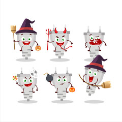 Halloween expression emoticons with cartoon character of white plug