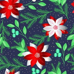 Christmas pattern vector, straight pattern cute seamless pattern with Christmas decoration with spruce leaf pattern and happy holiday floral pattern