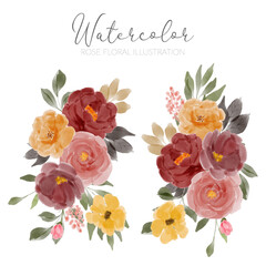 watercolor rose flower arrangement illustration set