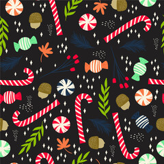 Christmas pattern vector, straight pattern, cute seamless pattern, with Christmas decoration with merry holiday Christmas candy pattern