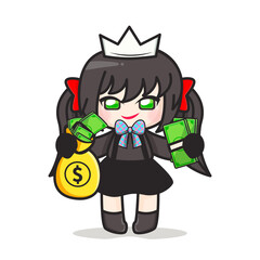 creep girl holding money bag with crown