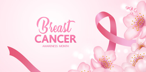 Pink ribbon on pink background of breast cancer awareness vector illustration.