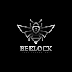 Vector Logo Illustration Bee Lock Gradient Line Art Style.