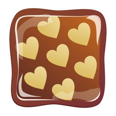 ハートの模様のキャラメル色の四角いチョコレート