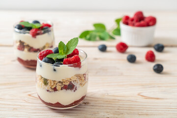 homemade raspberry and blueberry with yogurt and granola
