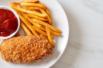 fried chicken breast fillet steak with french fries