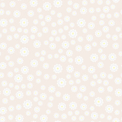 Seamless patterns. White  chamomile or daisies on a beige background. Pastel colors for textile or designer decor. Cute endless floral pattern. Vector illustration. Flat style