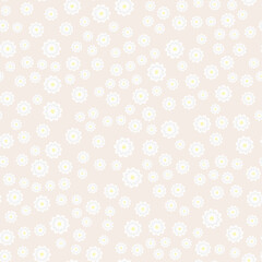 Seamless patterns. White  chamomile or daisies on a beige background. Pastel colors for textile or designer decor. Cute endless floral pattern. Vector illustration. Flat style