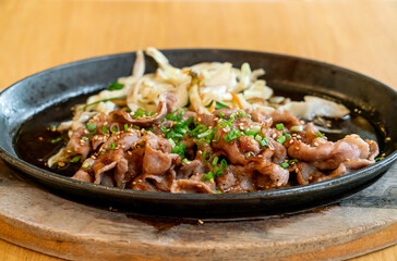 teriyaki pork in hot pan - Japanese food style