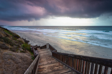 Fototapeta premium Heading down the stairs to the ocean at the San Elijo Campgrounds in Encinitas CA