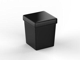 Black ice cream tub mockup on isolated white background, realistic rendering of plastic box, 3d illustration