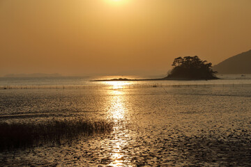 Sunset scenery of Waon Beach. Suncheon South Korea. Nov. 17, 2020.