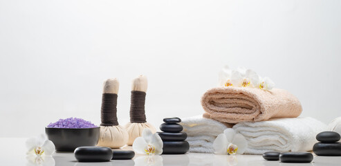 Spa background composition. Massage, oriental therapy, wellbeing and meditation concept.