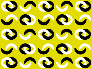 Abstract background, with black and white round shapes on yellow base.
