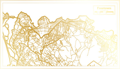 Freetown Sierra Leone City Map in Retro Style in Golden Color. Outline Map.