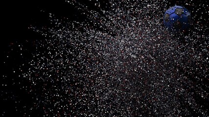 Soccer ball with Particles under Black Background. 3D sketch design and illustration. 3D CG. 3D high quality rendering.