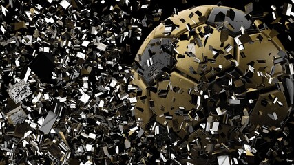 Soccer ball with Particles under Black Background. 3D sketch design and illustration. 3D CG. 3D high quality rendering.