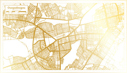 Ouagadougou Burkina Faso City Map in Retro Style in Golden Color. Outline Map.