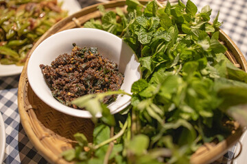 Akha traditional food with fresh vegetables