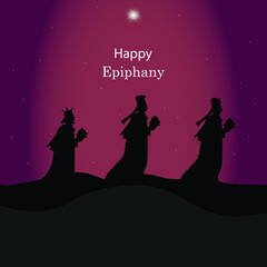 Three kings walking vector illustration. Epiphany is a Christian festival.