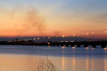 Obraz premium Night view of Thep Suda Bridge Kalasin Province, Thailand