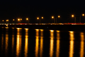 Fototapeta na wymiar Night view of Thep Suda Bridge Kalasin Province, Thailand