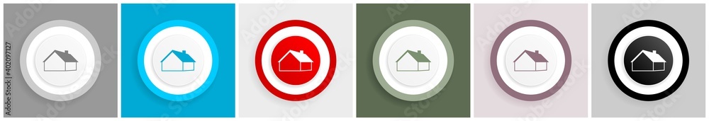 Aufkleber House and real estate concept icon set, colorful flat design vector illustrations in 6 options for web design and mobile applications