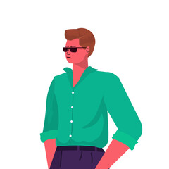 young man in casual trendy clothes male cartoon character portrait vector illustration