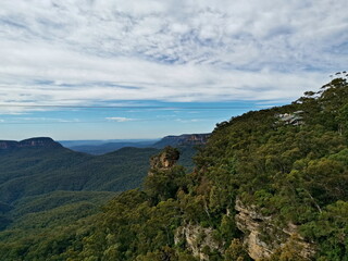 Fototapeta na wymiar Beautiful view of mountains and valleys, Duke of York Lookout, Blue Mountain National Park, New South Wales, Australia 