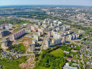 Aerial view of Chistye Prudy microdistrict in summer (Kirov, Russia)