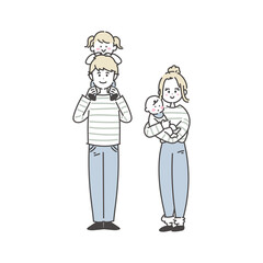 4人家族の全身イラスト