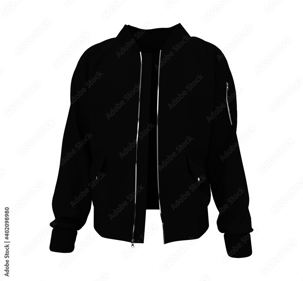 Sticker Varsity Jacket mockup in front, side and back views. 3d illustration, 3d rendering