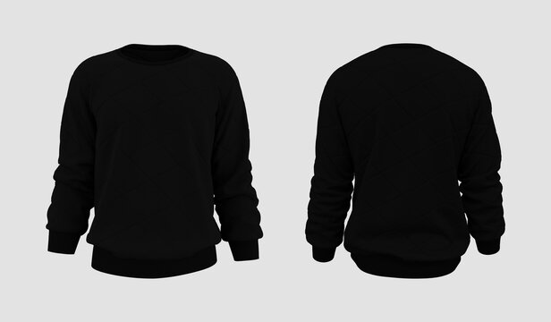 Blank puffer sweatshirt mock up in front, and back views, isolated on white, 3d rendering, 3d illustration