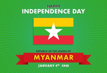 Vector illustration Myanmar Independence Day on 4th January. Celebration poster with flag of Myanmar.