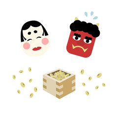 福の神と鬼と豆まき節分イラスト素材