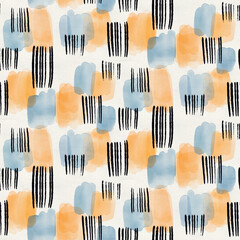 Abstract watercolor seamless patterns in peach and blue