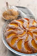 Tasty sweet peach pie, closeup