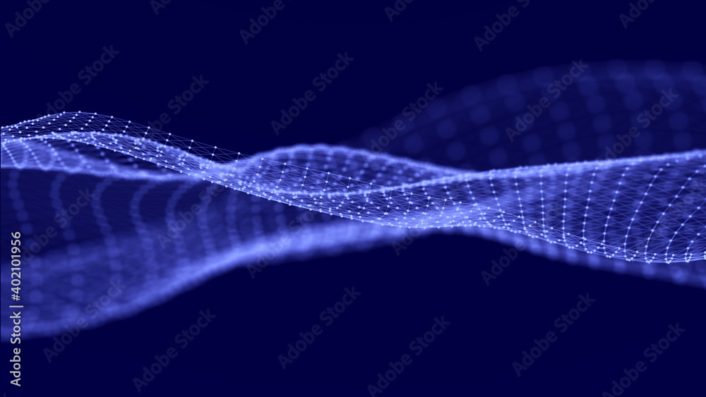 Poster futuristic wave with points and lines. big data. dynamic wave background. 3d rendering