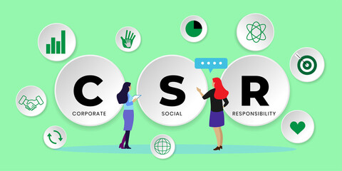 CSR concept illustration. Corporate social responsibility word, design illustration with icons, for website template banner design , vector illustration