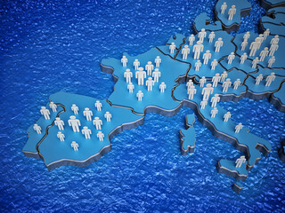 3D little people standing on the map of Europe. 3D illustration © Destina