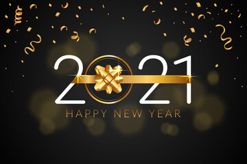 2021 happy new year background with golden ribbon